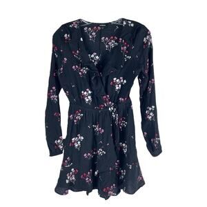 Express Floral Printed Ruffle Faux Wrap Mini Dress Black Size XS